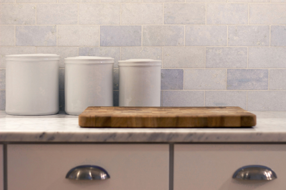 QUARTER design studio | Kitchen Remodel | Pittsburgh, PA – Blue Celeste marble tile backsplash